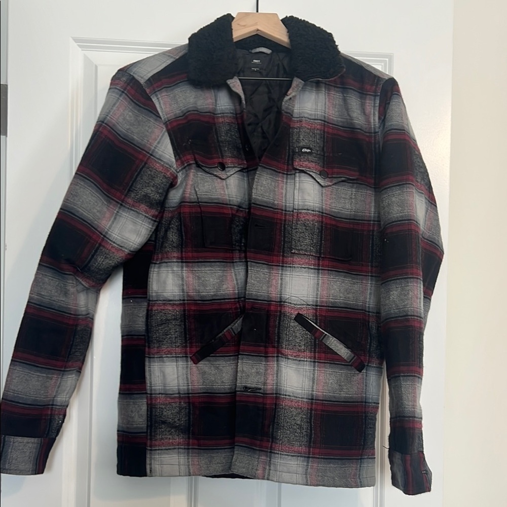 Men's Black and Red Plaid Insulated Jacket
